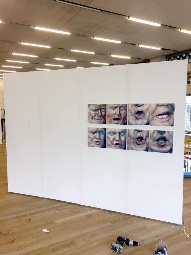 white walls with shortlist artworks being installed at Tate Exchange