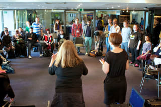 graeae theatre lead a workshop at Shapes Inspiring Futures Open Day