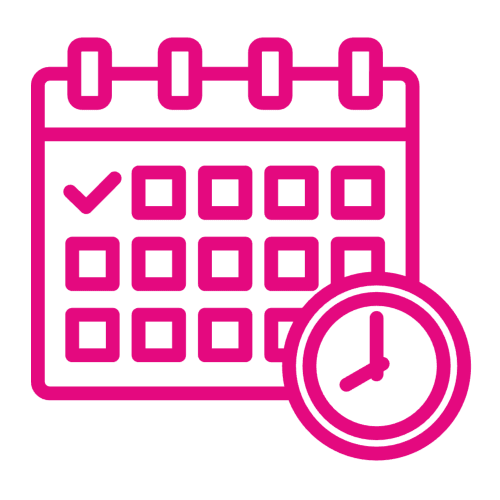 Pink digital image of a calendar and clock face
