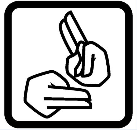 Black and white symbol of two hands signing.