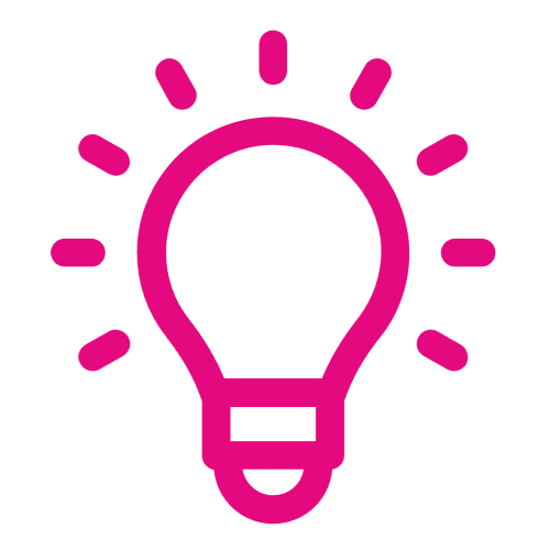 Digital pink logo. An outline of a lightbulb.