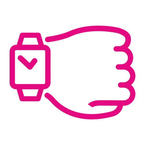 Pink digital diagram of a watch on a persons wrist.