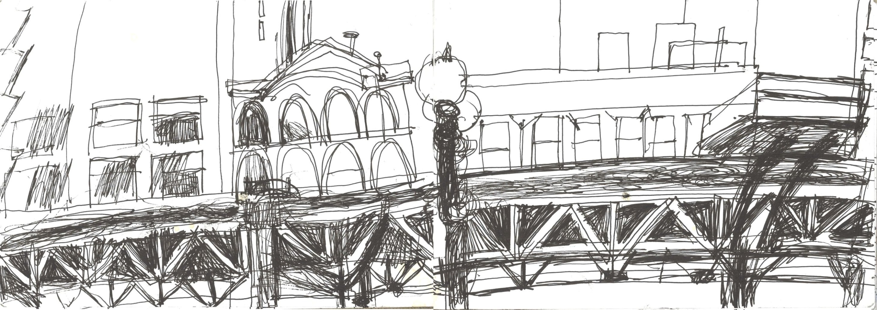 Sketch of view from a cafe in Chicago